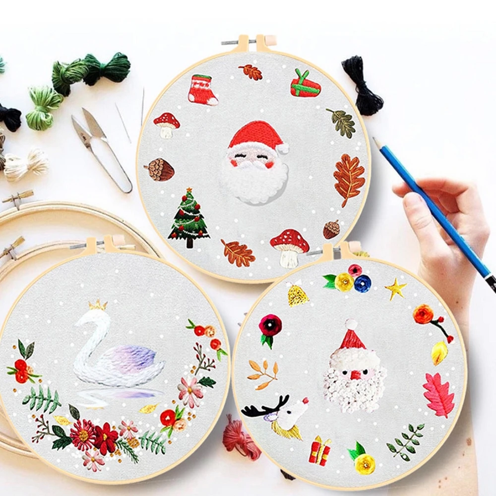 

Embroidery Kit Christmas Embroidery Hoop Embroidery Needle Canvas for Embroidery Threads for Embroidery DIY Kit Embroidery
