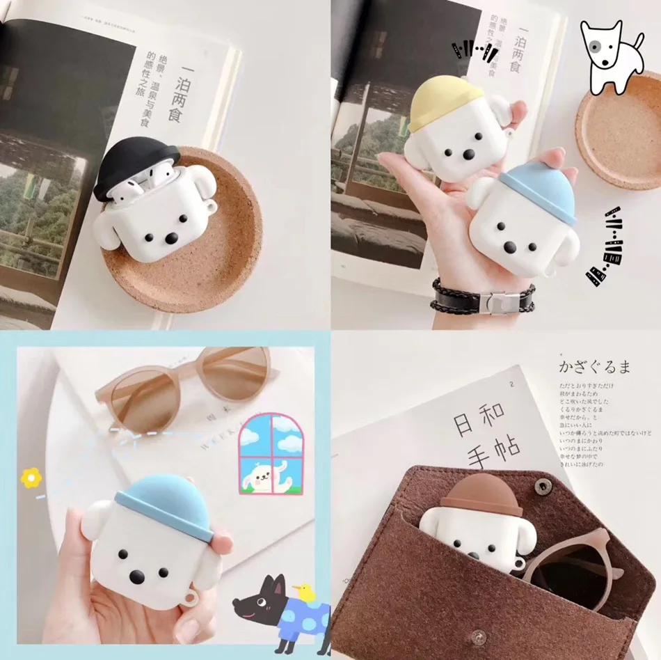Для AirPods чехол Японский Корейский милый большой лицо собака наушники чехол для Apple Airpods 2 Забавный защитный чехол с крючок карабина