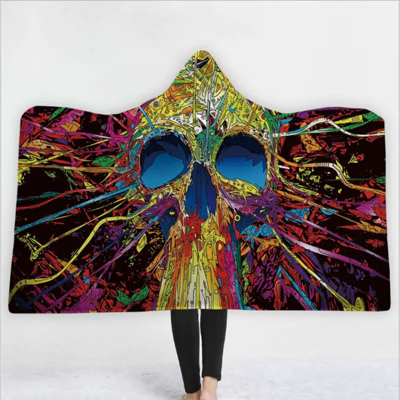 3D одеяло с капюшоном и принтом аниме мягкое пушистое для взрослых зимнее
