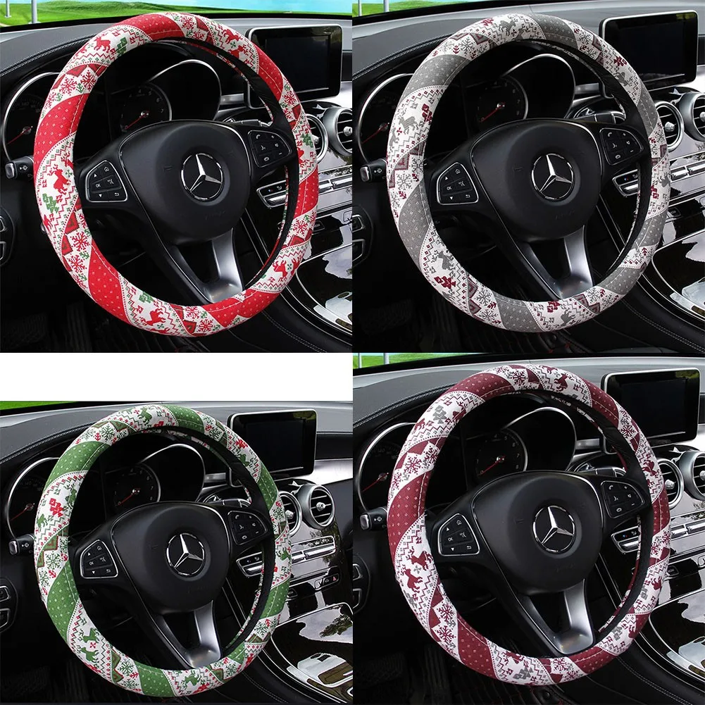 

Linen Cute Elk Steering Wheel Cover Christmas Gift Four Seasons General Suitable For Cars With A Steering Wheel Diameter Of 38cm