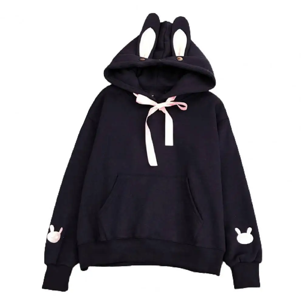 

Casual Ladies Hoodie Thickened Warm Embroidery Bunny Design Tops Pullover Women Sweatshirt for Daily Life Autumn