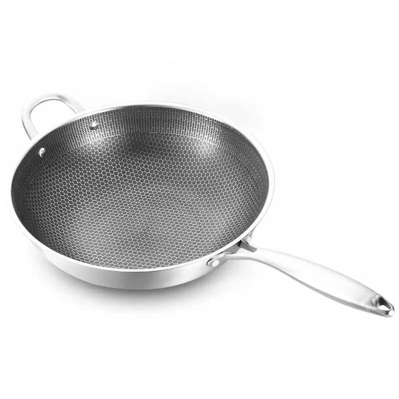

Stainless Steel Wok Thick Honeycomb Handmade Frying Pan Non Stick Non Rusting Gas/Induction Cooker Pan Kitchen Cookware