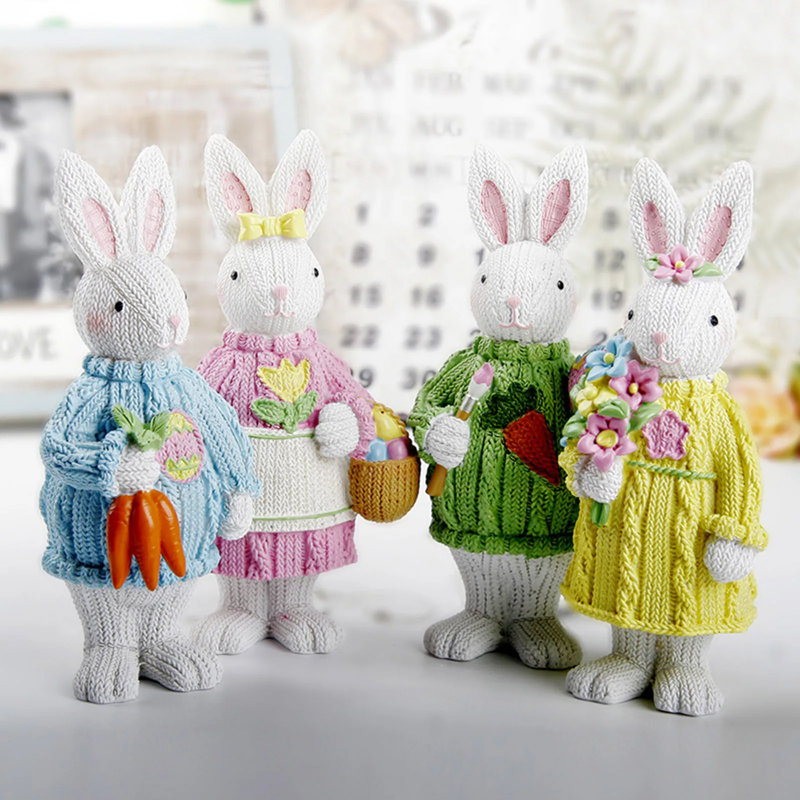 

Easter Party Bunny Sculpture Decor Holiday Scene Layout Living Room Decor Furnishings Knitted Woolen Rabbit Desktop Ornaments