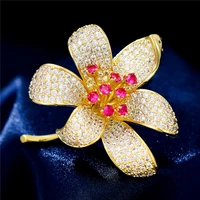 luxury aaa cubic zirconia gold plated flower brooch pin women corsage fashion high end elegant brooch coat sweater pins gifts