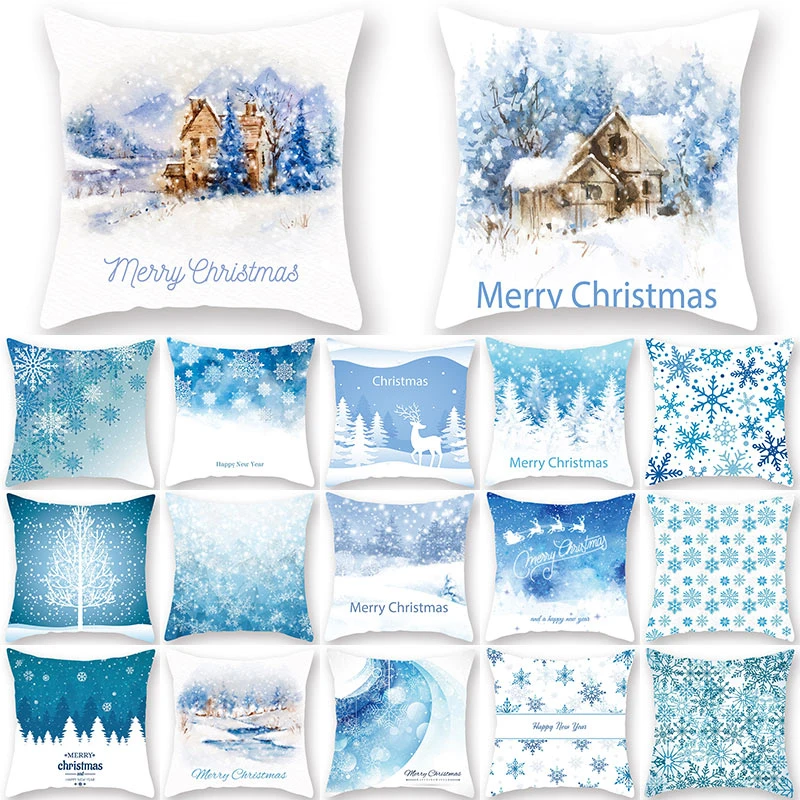 

1Pcs Christmas Winter Snow Pattern Cushion Cover Polyester 45*45cm Decorative Pillowcase New Year Sofa Home PillowCover 40997