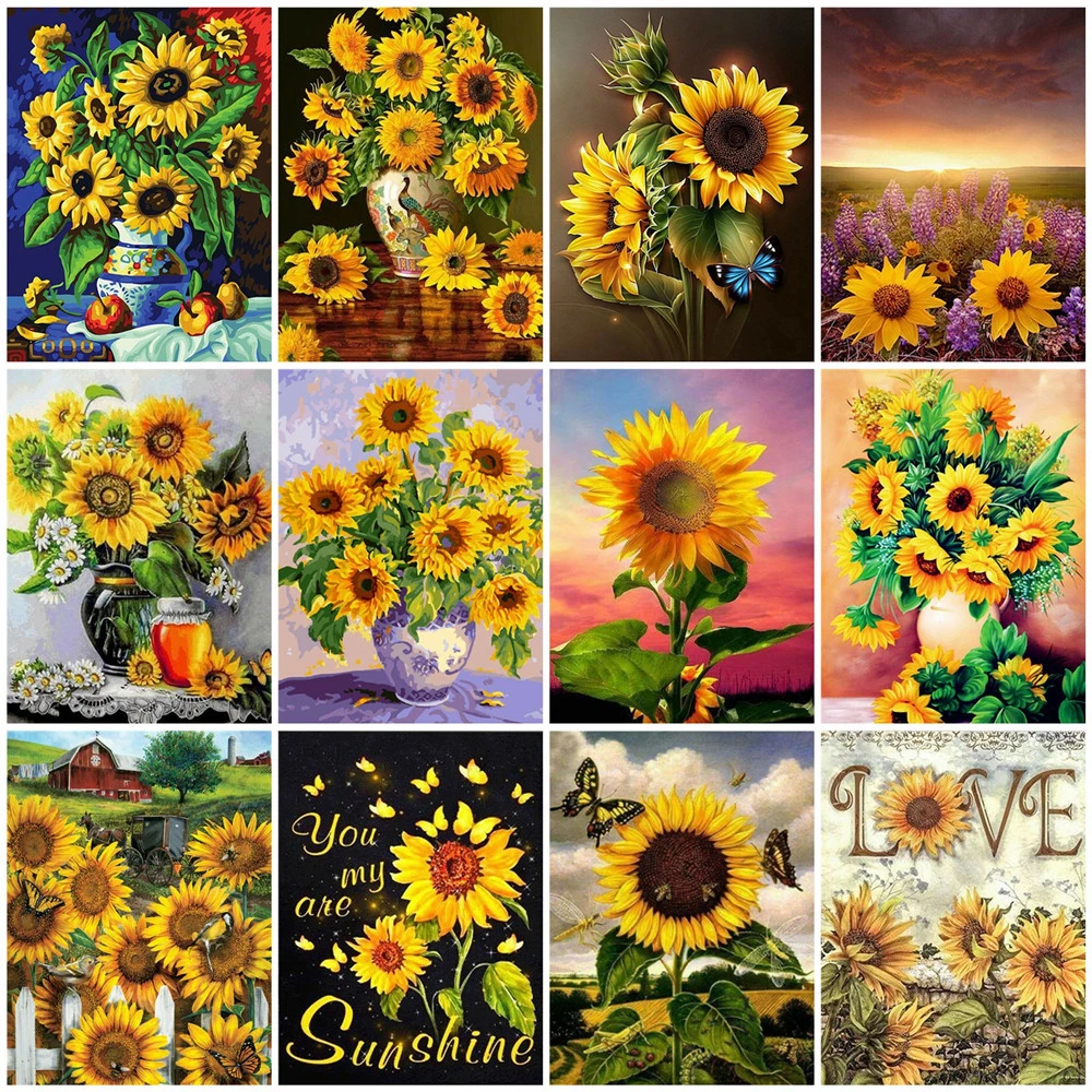 

HUACAN Painting By Numbers Flower Hand Painted Paintings Sunflower Art Gift DIY Pictures By Number Drawing On Canvas Home Decor