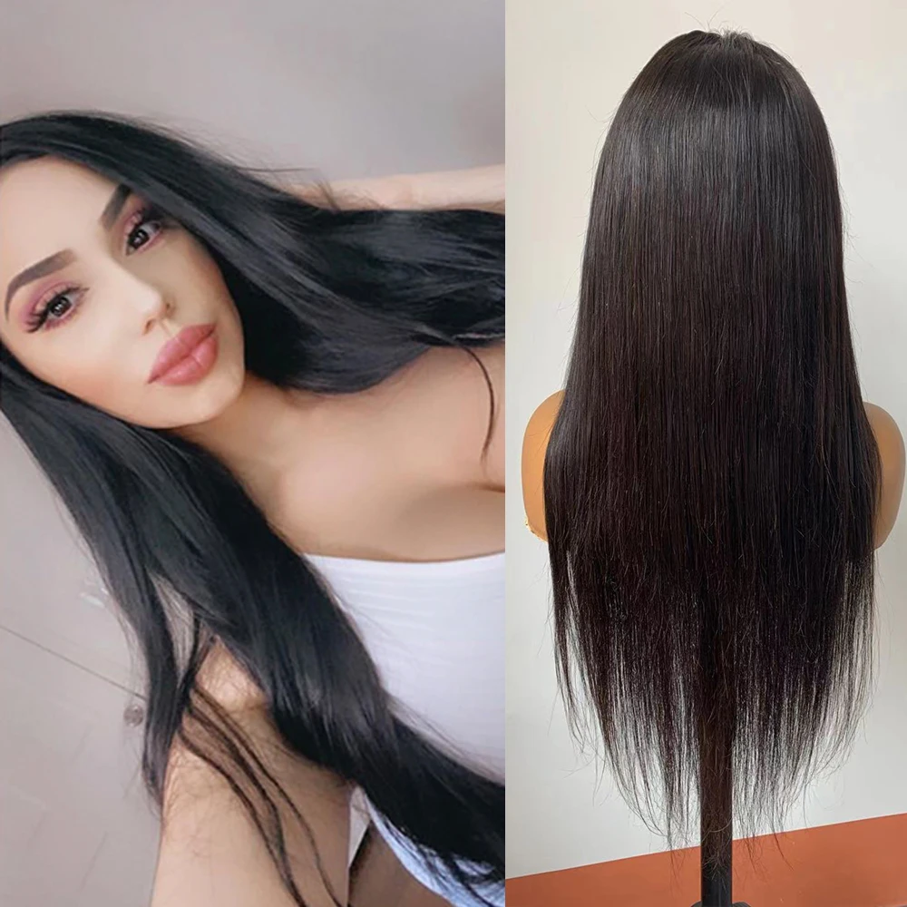 silk top 4x4 straight Human Hair Wigs With Baby Hair Brazilian Lace Front Wig For Women 150% 180% Density