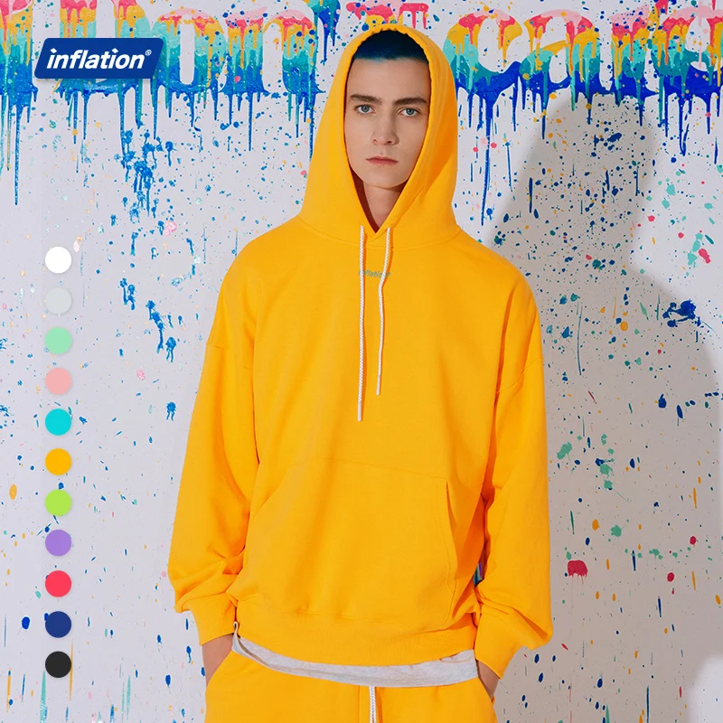 

INFLATION DESIGN Simple Letter Printed Oversized Hoodies Men Streetwear Grey Plus Size Pullover Hoodies For Women