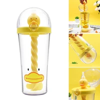 hot cute mixing cup portable plastic bottle with straw sippy cup drinker for home outdoor pi669