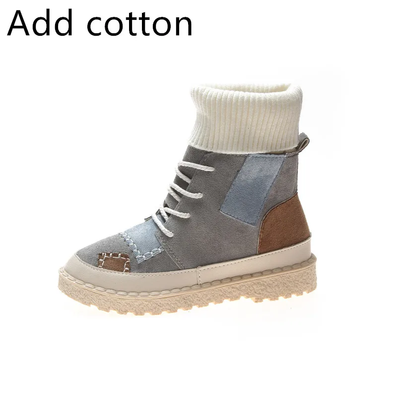 Gray Add cotton Лидер продаж; сезон осень-зима; высокие сапоги; женские замшевые парусиновые туфли на плоской подошве; Размеры 35-43; Botas Mujer - Цвет: Gray Add cotton