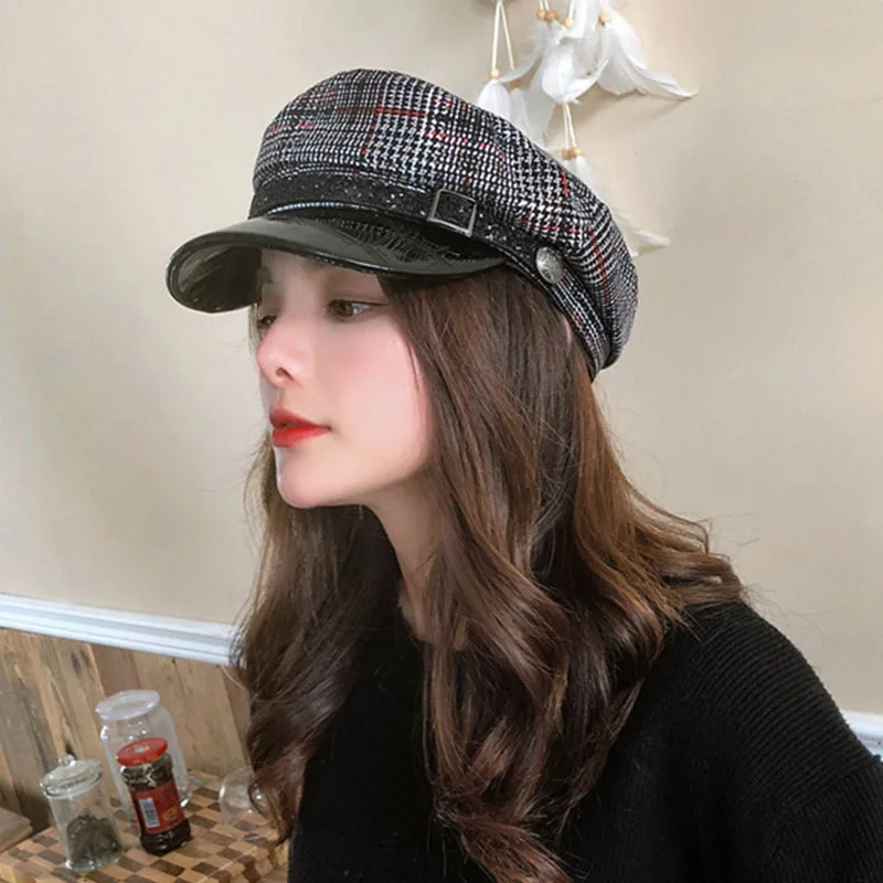 Новинка винтажные вязаные женские шапки с плоским верхом на осень и зиму военные