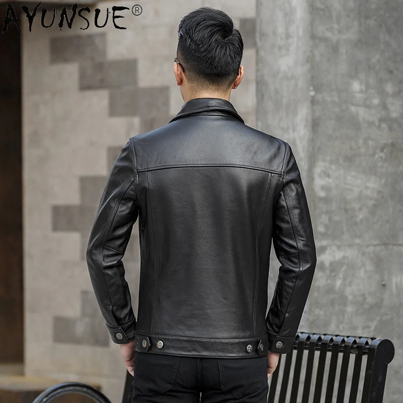 Куртка мужская из натуральной кожи мотоциклетная куртка воловьей верхняя одежда