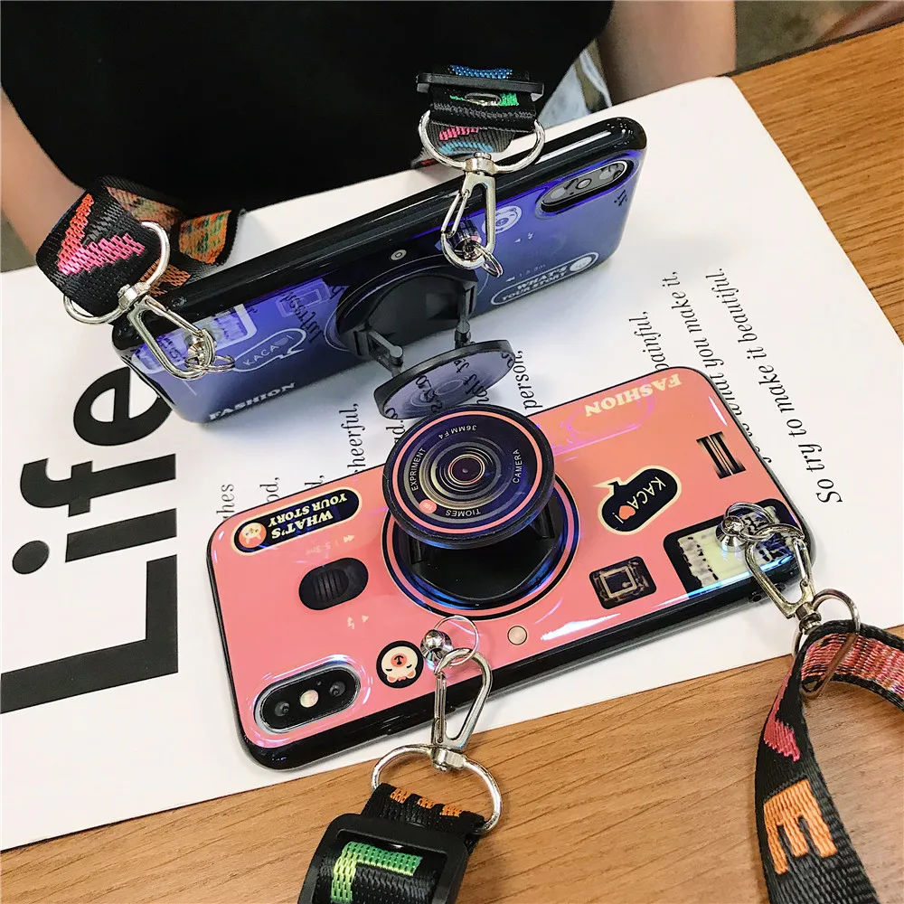 Retro 3D Camera phone case For xiaomi mi 10T 11 MAX 3 pro A1 6X Play redmi Note 9 10 9s 10s GO Stand Holder Lanyard Silicon | Мобильные