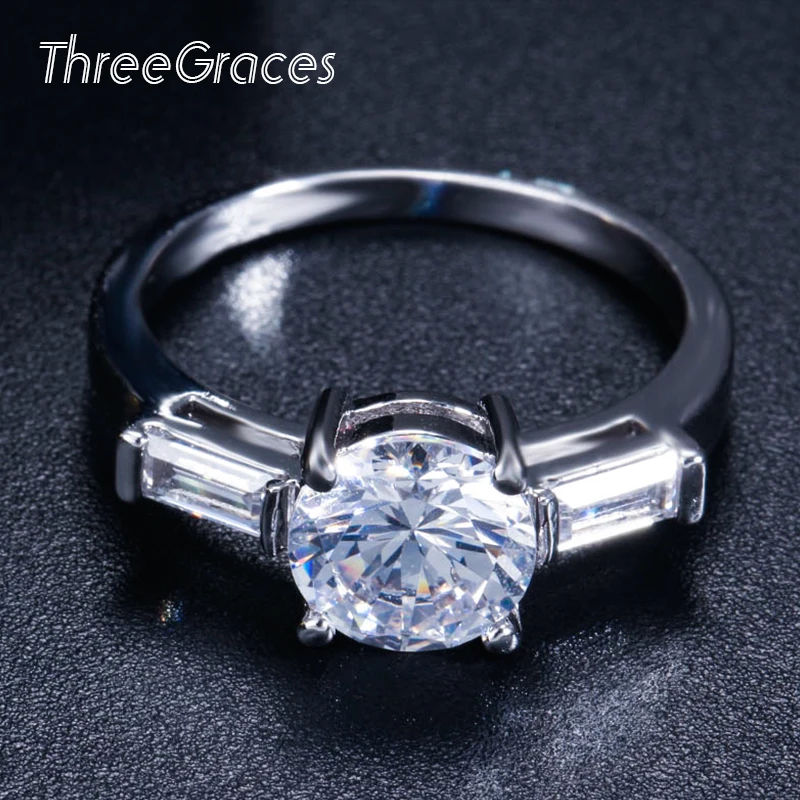 Классическое кольцо ThreeGraces из белого золота 8 мм карат с большим круглым