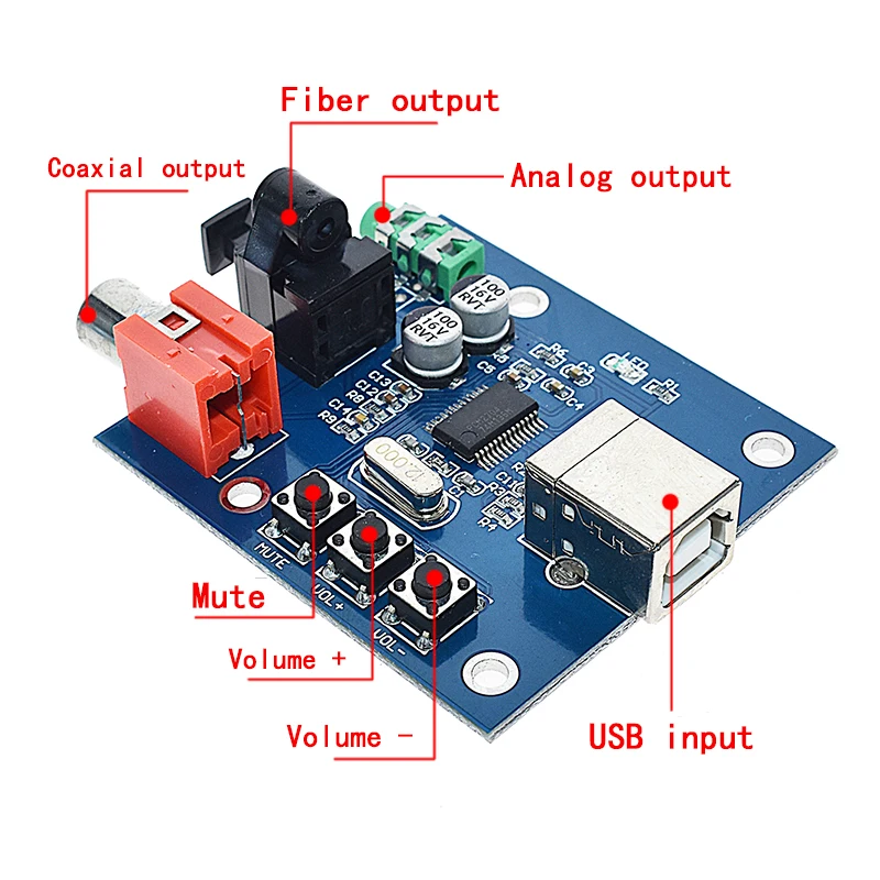 PCM2704 USB DAC to S/PDIF Sound Card Decoder Board 3.5mm Analog Output F/PC | Электронные компоненты и