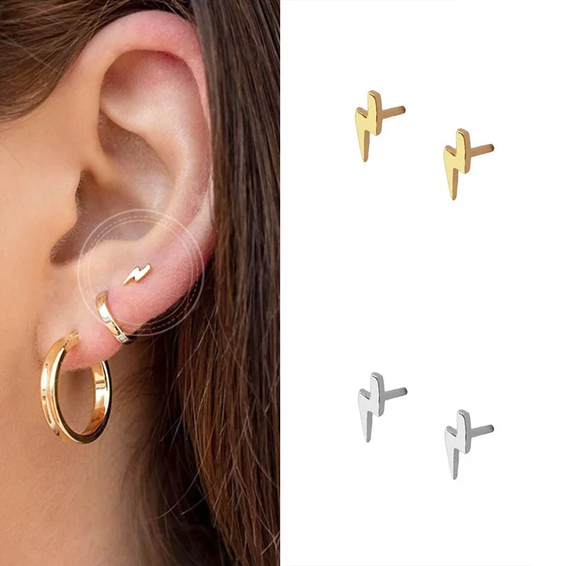 

DAIWUJAN Gold Color Glossy Lightning Stud Earrings for Women Girls Simple Mini 925 Sterling Silver Earring Ear Bone Jewelry