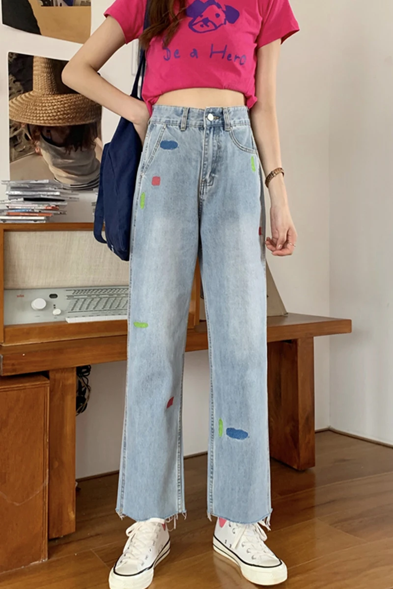 

YAMDI high waist Denim Trousers pantalon solid Streetwear jeans woman pocket vintage button denim pants women 2020 autumn winter