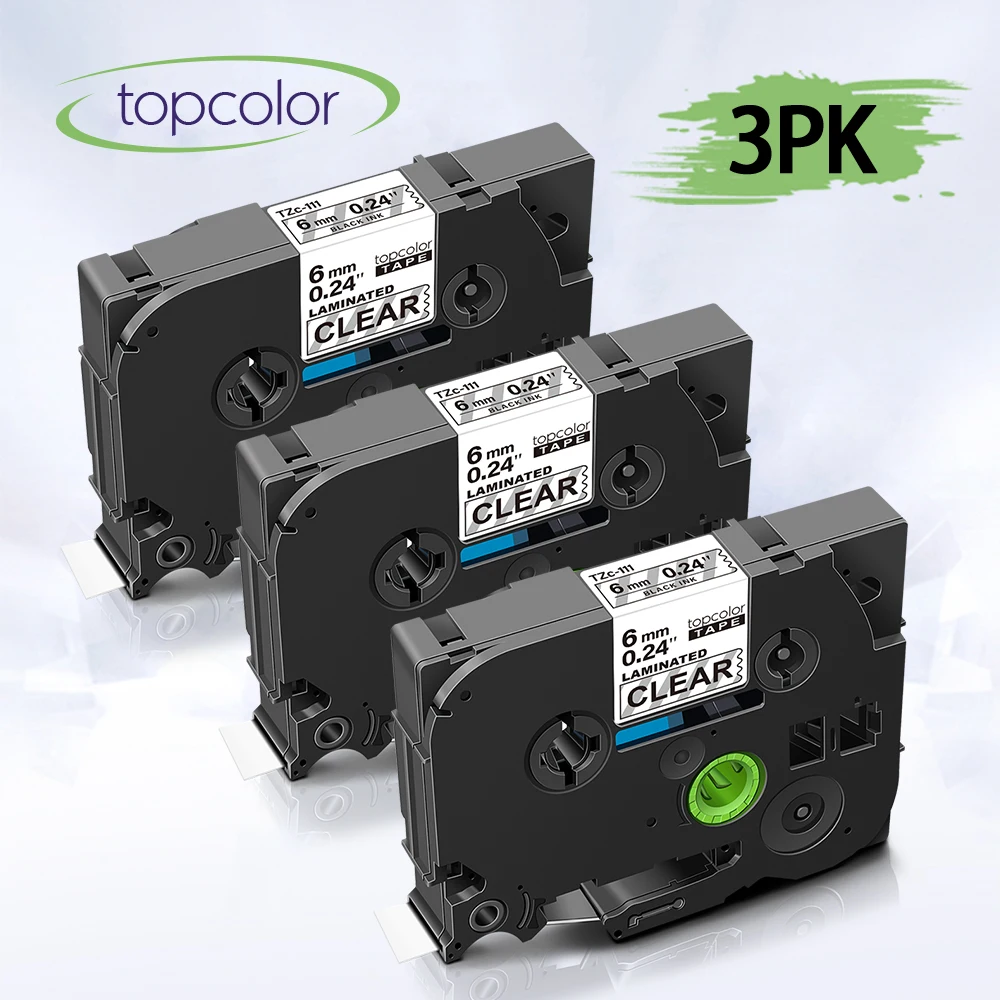 Topcolor 3PK tze 111 черная прозрачная 6 мм лента для маркировки совместимая машина