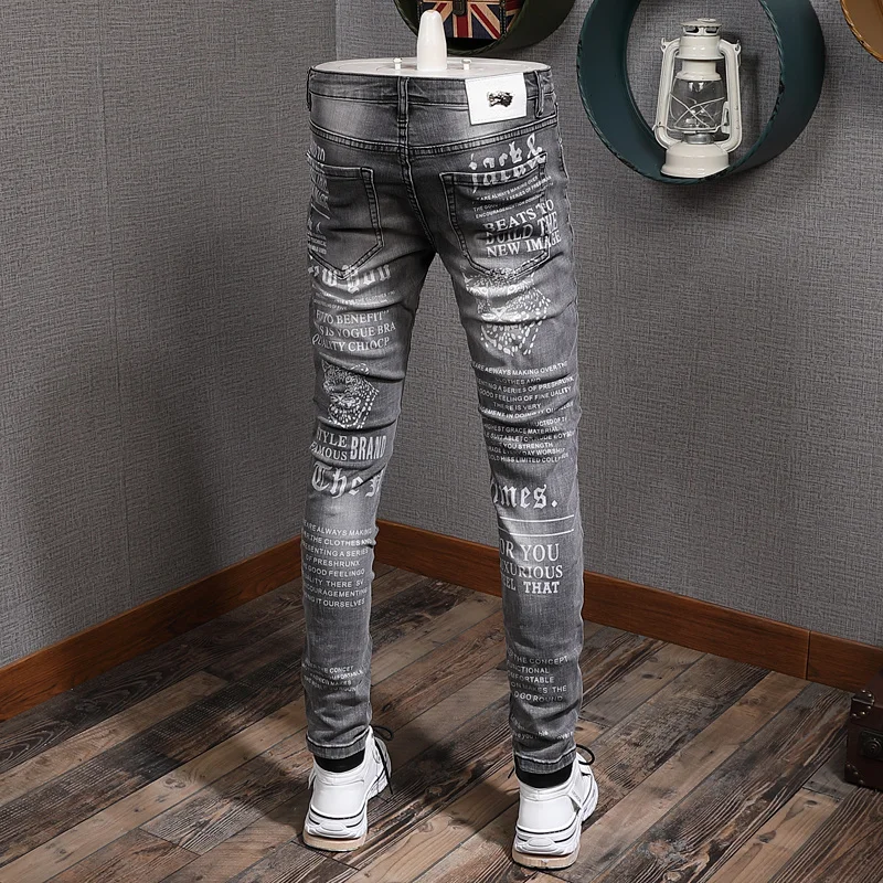 

Осенние Черные Серые джинсы мужские облегающие Стрейчевые обтягивающие брюки в Корейском стиле модные брендовые мужские джинсы с потертым...
