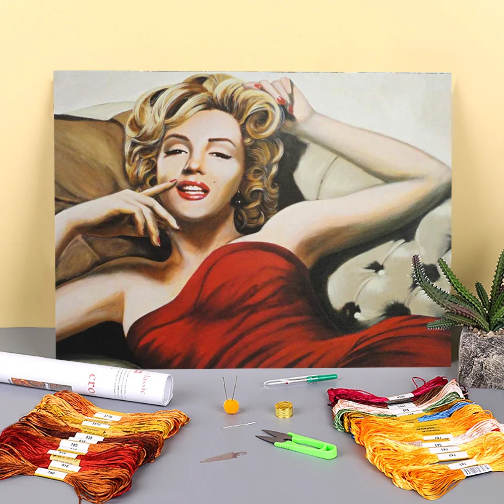 

Marilyn Monroe Printed Canvas 11CT Cross Stitch Embroidery Patterns DMC Threads Hobby Needlework Craft Handmade Room Jewelry