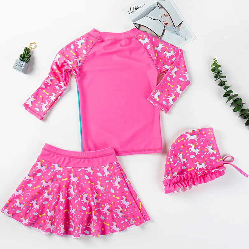 Детский костюм для плавания маленьких девочек 3 шт. юбка с шапочкой милый и