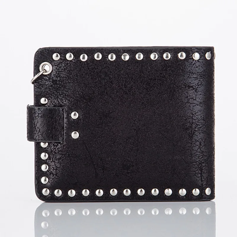 JNKET Punk Rock Wallet Men's Rivet Chain Skull PU Leather Purse Money Clip Billfold Short Detachable Metal | Багаж и сумки