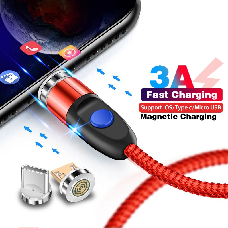 Магнитный кабель 3A для iPhone Samsung быстрая зарядка телефона USB Micro C Type провод