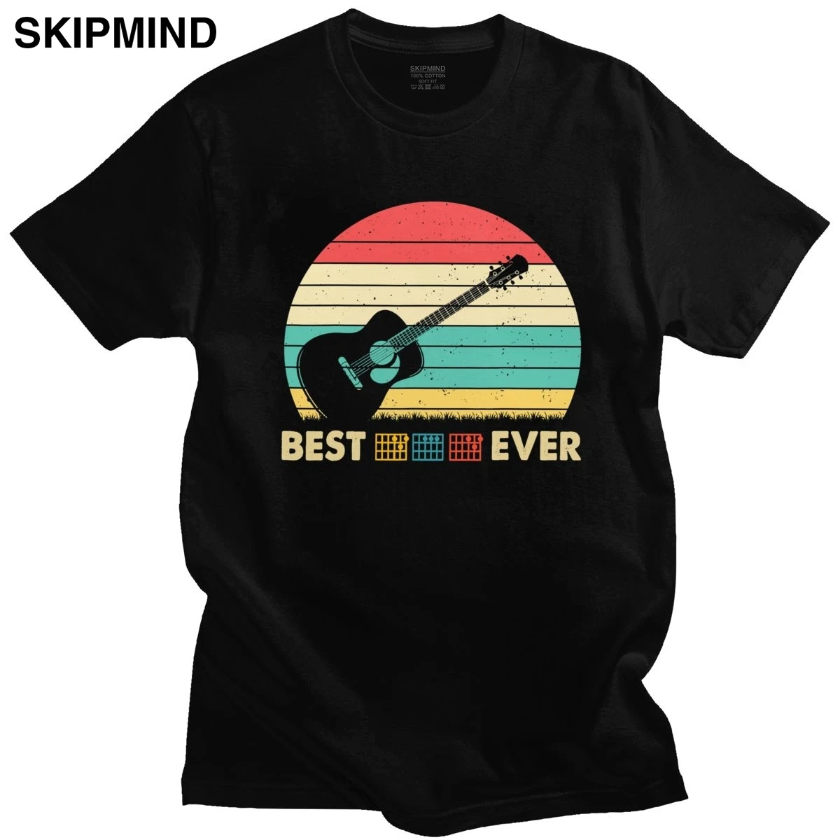 

Футболка мужская хлопковая с коротким рукавом, Лучший винтажный стиль, музыкальная одежда с изображением акустической гитары, папы