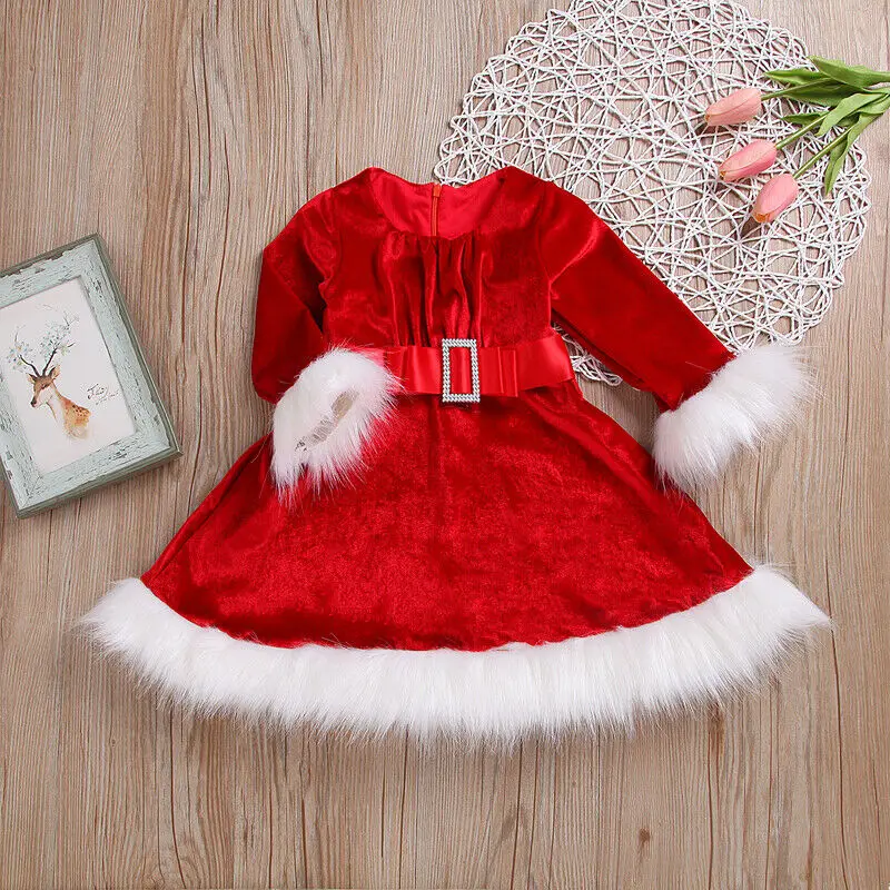 Gril Christmas Dress Kid Newborn Baby Girls Red Princess Velvet Plush Party Xmas For New Year Dresses | Детская одежда и обувь