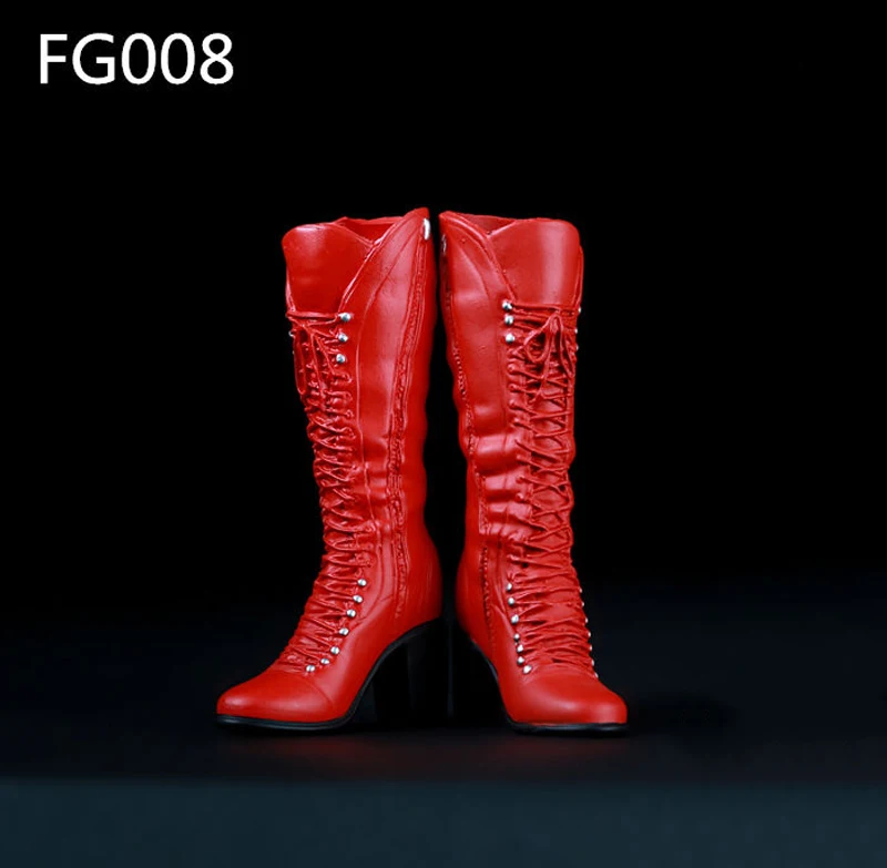 

1/6th Red Women's Middle Long Boots Shoe For 12" Female Figure FG008