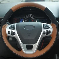 diy orange genuine leather black suede steering wheel cover for ford explorer 2010 2016 taurus 2012 2015 edge 2011 2014