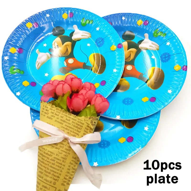 10Paper Plate(7 6 шт./компл. Микки Мышь тема Бумага ведро для попкорна мультяшную тему вечерние украшения для фон с флагами точками для День рождения расходные материалы - Цвет: 10Paper Plate(7