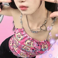 harajuku pin crystal letter pendant necklace for women vintage creative fashion punk cool heart shaped choker necklace jewelry