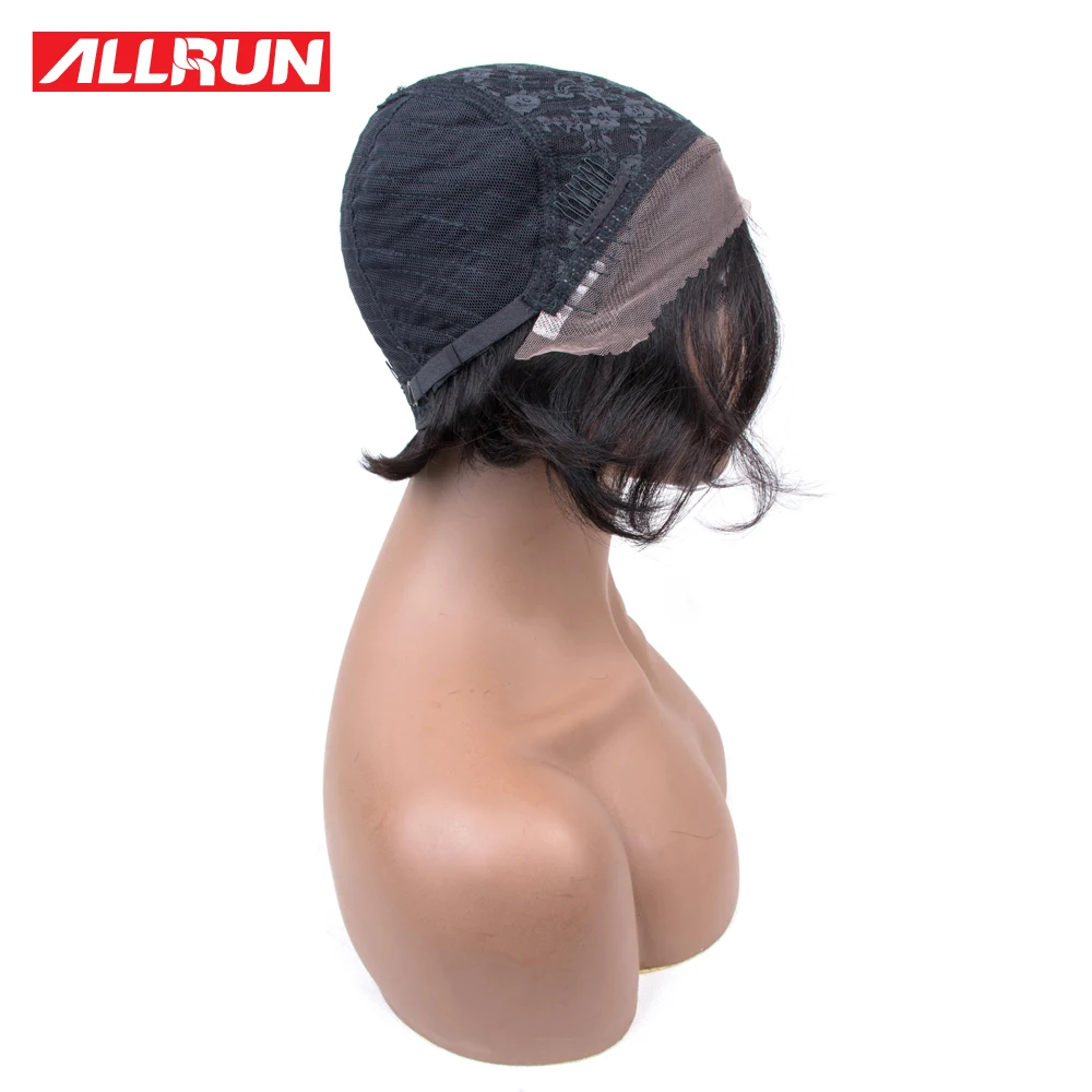 Allrun Human Hair Wig Non Remy Short Bob For Black Women Brazilian Wigs Side Part Lace Straight Natural Color | Шиньоны и парики