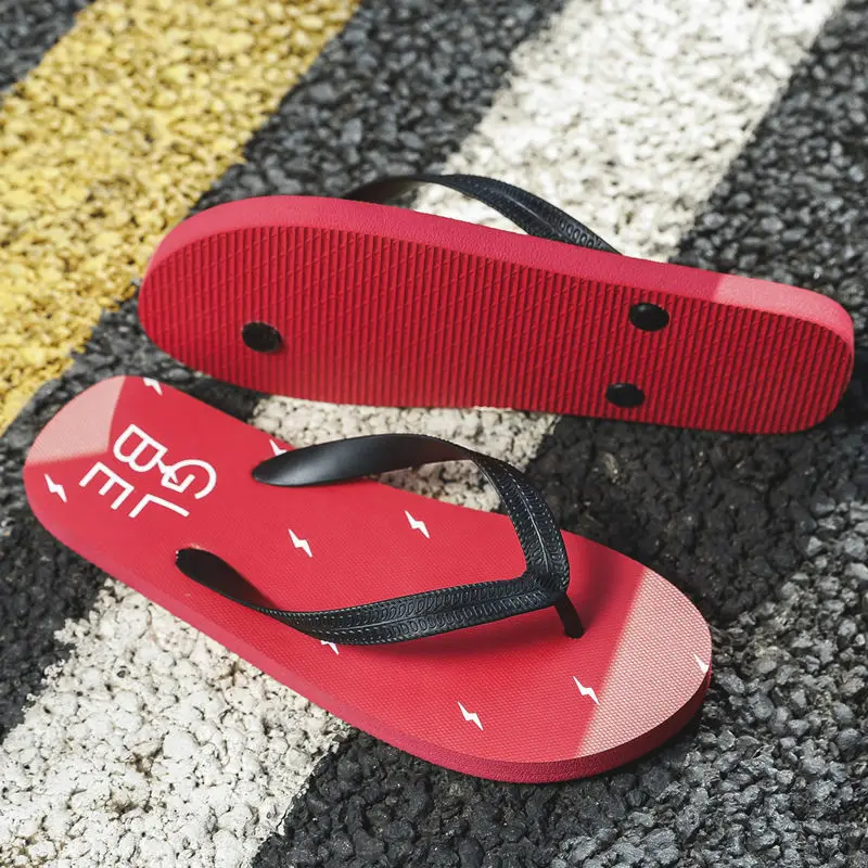 

2021 summer men's flip flops fashion beach sandals trend printing casual home non-slip shoes men