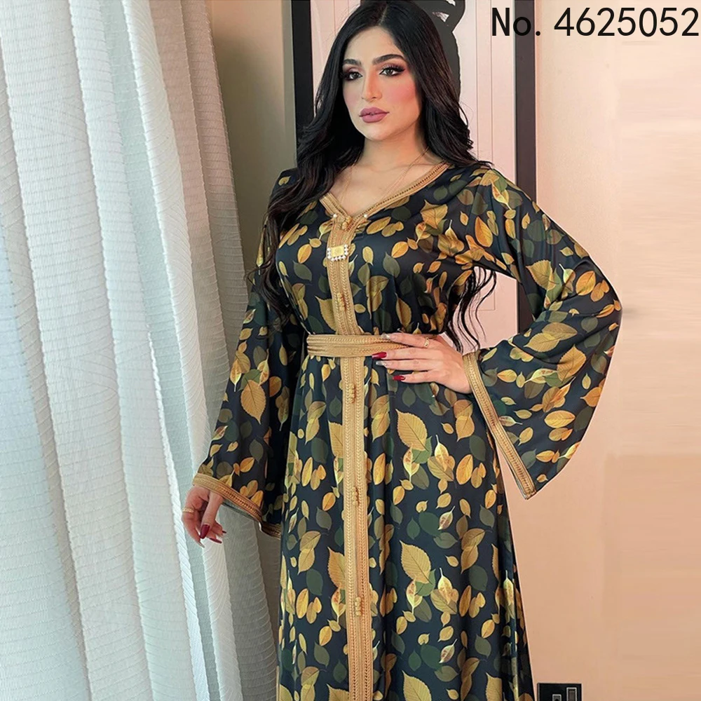 Muslim Women Abaya Dress Kaftan Eid Mubarak Pakistani Clothing Bohemian Print Loose Boubou Evening Gowns Robe Musulmane 2023