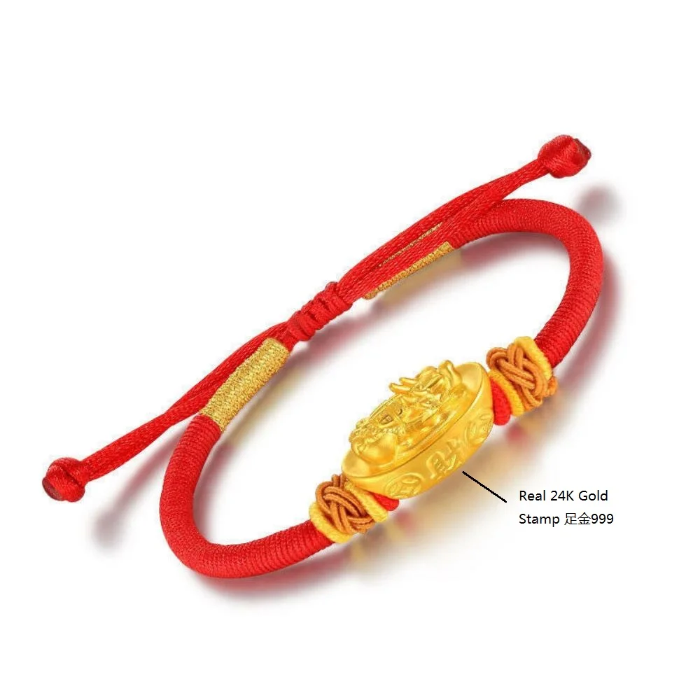 

Подлинное золото 24K, уникальное Pixiu-Yuanbao браслет из красного шнура, длина от 5 до 15 дюймов