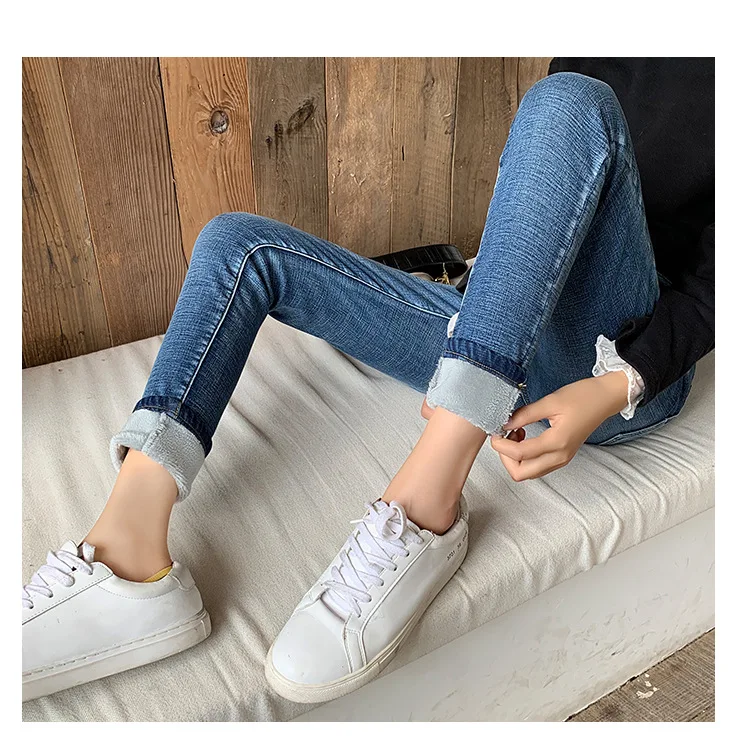 

Winter Thick Plus Velvet Women High Waist Skinny Jeans Simple Fleece Warm Slim fit Stretch Ladies Casual Denim Pencil Pants