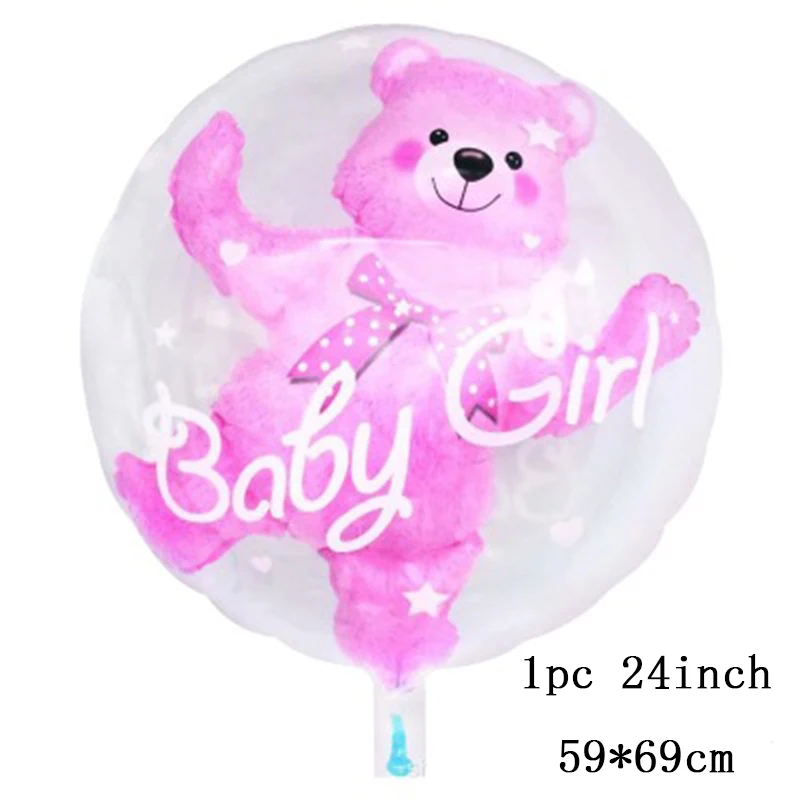 

24inch Baby Boy Girl Blue Pink Bubble Bear Aluminum Foil Balloon Birthday 1 Year Old Baby Birthday Party Decorations Kids Toys