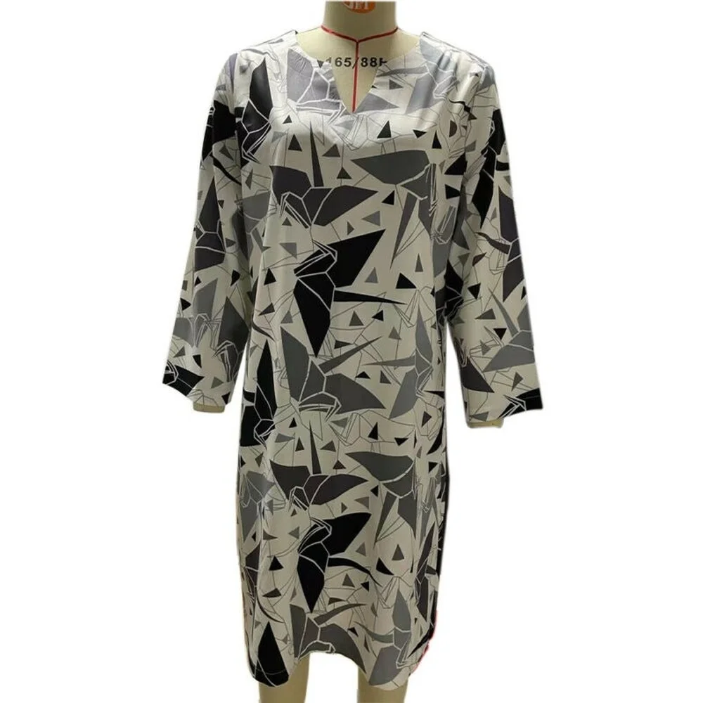 

Womens Summer Casual Beach Print Dress Ladies Short Sleeve V-neck A-line Dress