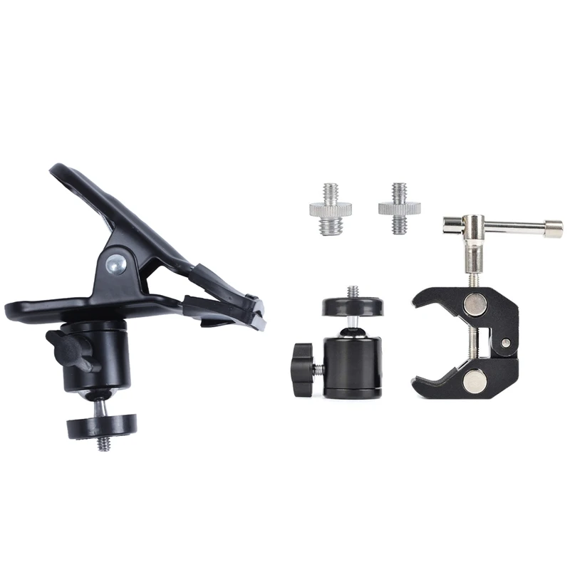 

1 Pcs Metal Spring Clamp Clip With Ball Head & 1 Set Clamp Mount Articulated Ball Head Thread Hole Head And Screw