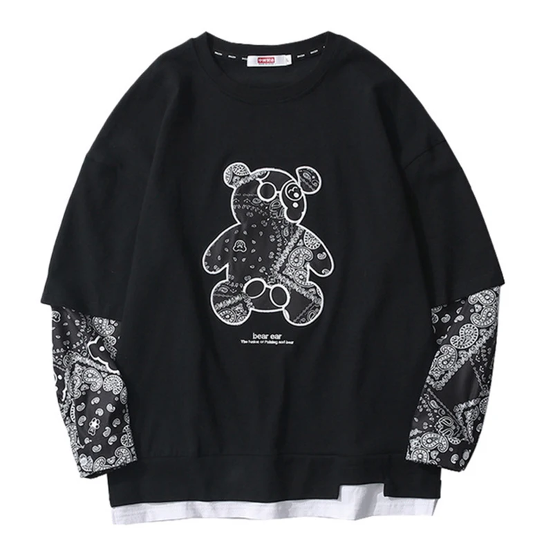 

2021 tide cashew flower bear Japanese t-shirt men and women bf western style Zaraing casual long-sleeved couple jacket cyber y2k