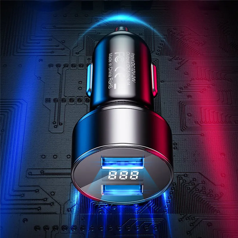 Tkey 3.1A Dual USB Автомобильное зарядное устройство с светодиодный дисплей