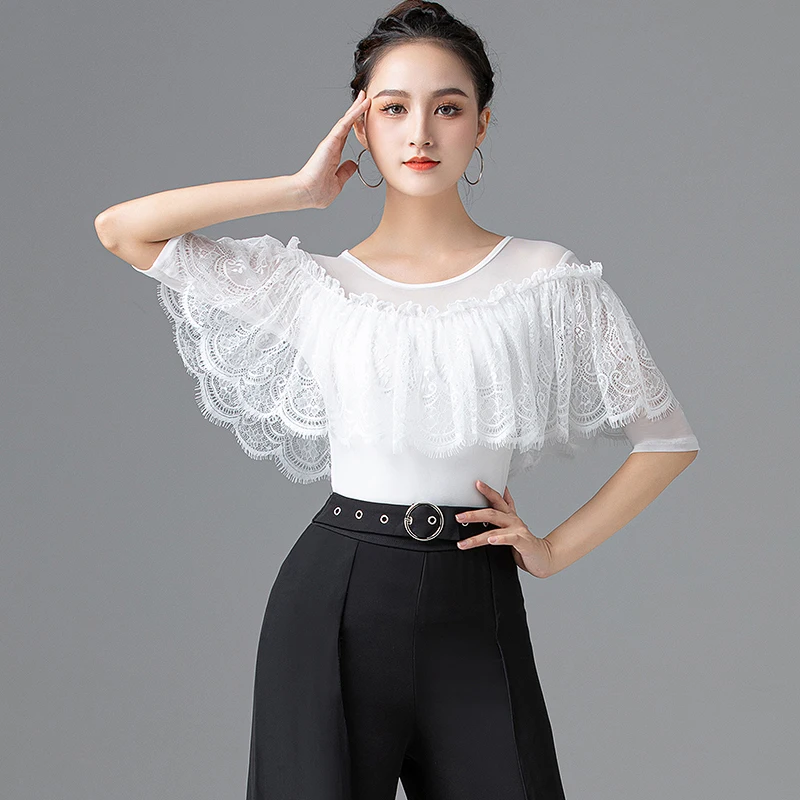 

Latin Dance Tops Women Adult New Practice Clothes Modern Standard Dance Lace Shirt Rumba Training Clothing Samba Outfits