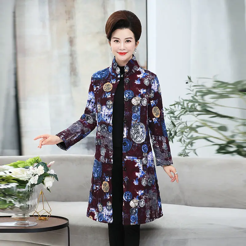 

2020 winter long cotton clothing ethnic style autumn and winter cotton hemp jacket cotton jacket large size mother's cotton