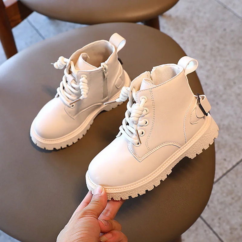 

Children's Bowknot PU Shoes Ankle Knitted Boots Girls School Uniform Dress Shoes Children's Flat British Boots 26-36