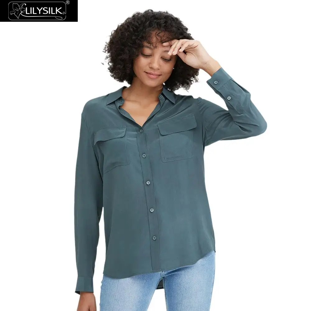 Рубашка LilySilk 100 шелковая женская базовая плиссированная блузка с длинным рукавом