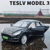 132 tesla model 3 alloy car model diecast metal vehicles toy car model simulation sound and light collection childrens toy gift