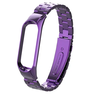 Purple Ремешок из нержавеющей стали Mi Band 4, умный ремешок для часов для Xiaomi Mi Band 4, 3, Band 3, металлический браслет на запястье для Xiaomi Mi Band 2 Mi4 - Цвет: Purple