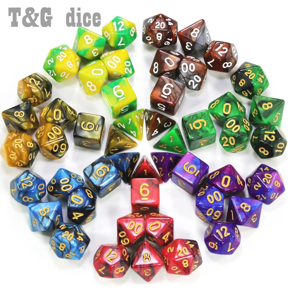 7 шт. игральные кости с сумкой красивого цвета DnD d4 d6 d8 d10 d % d12 d20 многогранная